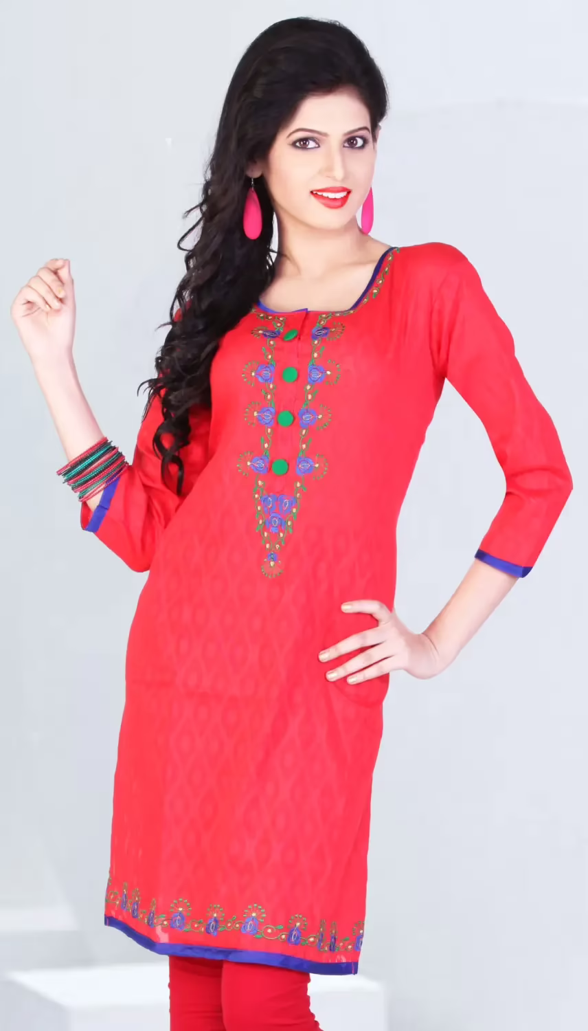 Pazaar Tulip Red Color Purple Floral Embroidered Festival kurti
