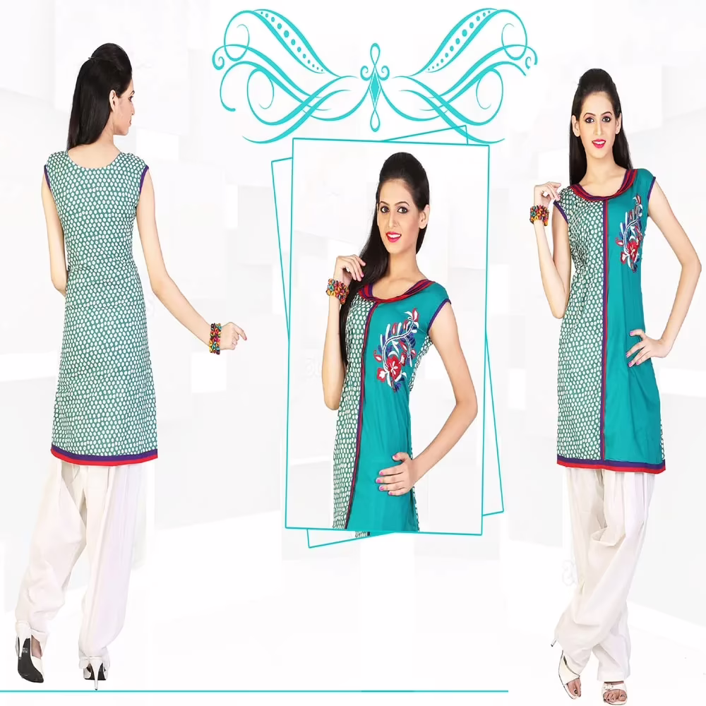 Pazaar Tulip Robin-Egg Blue Embroidered Party kurti