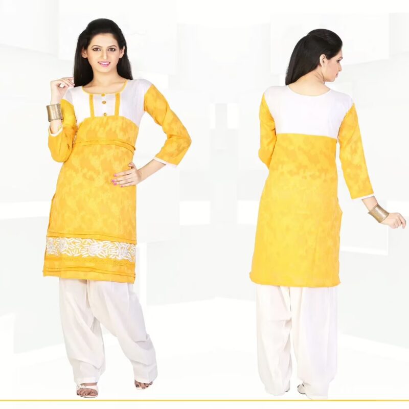 Pazaar Tulip Saffron Yellow Embroidered Party kurti