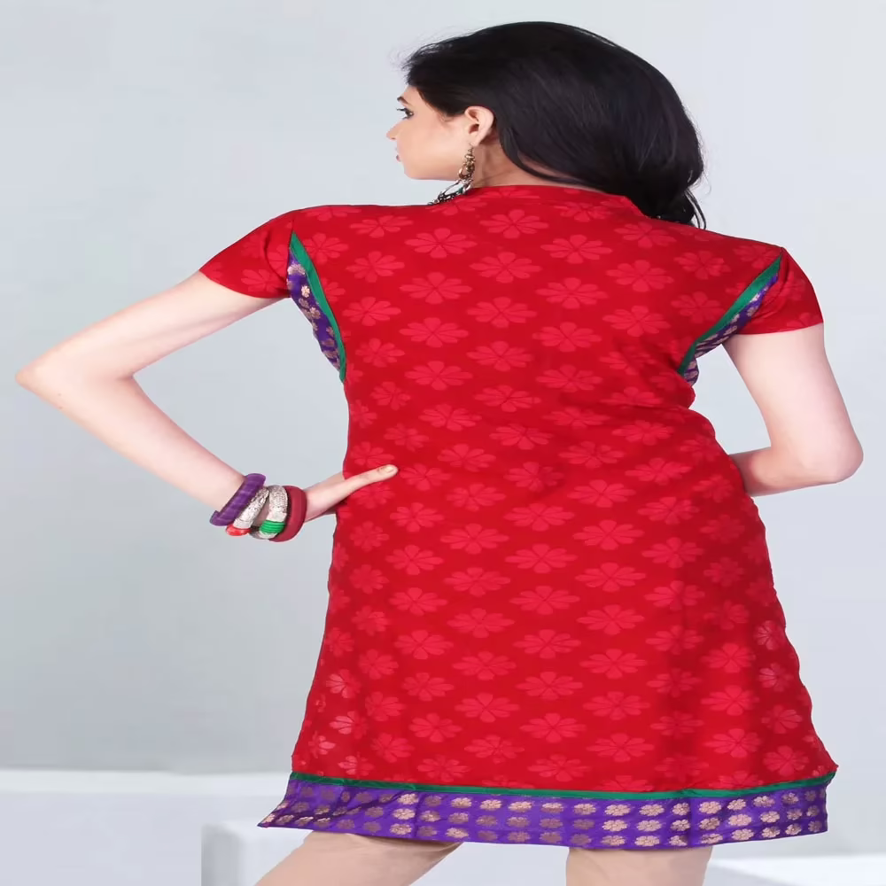 Pazaar Tulip Venetian Red Embroidered Festival kurti - Image 2