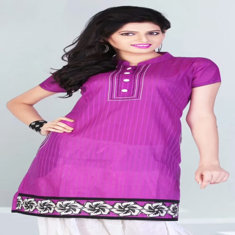 Pazaar Tulip Violet Embroidered Floral Patch Border kurti