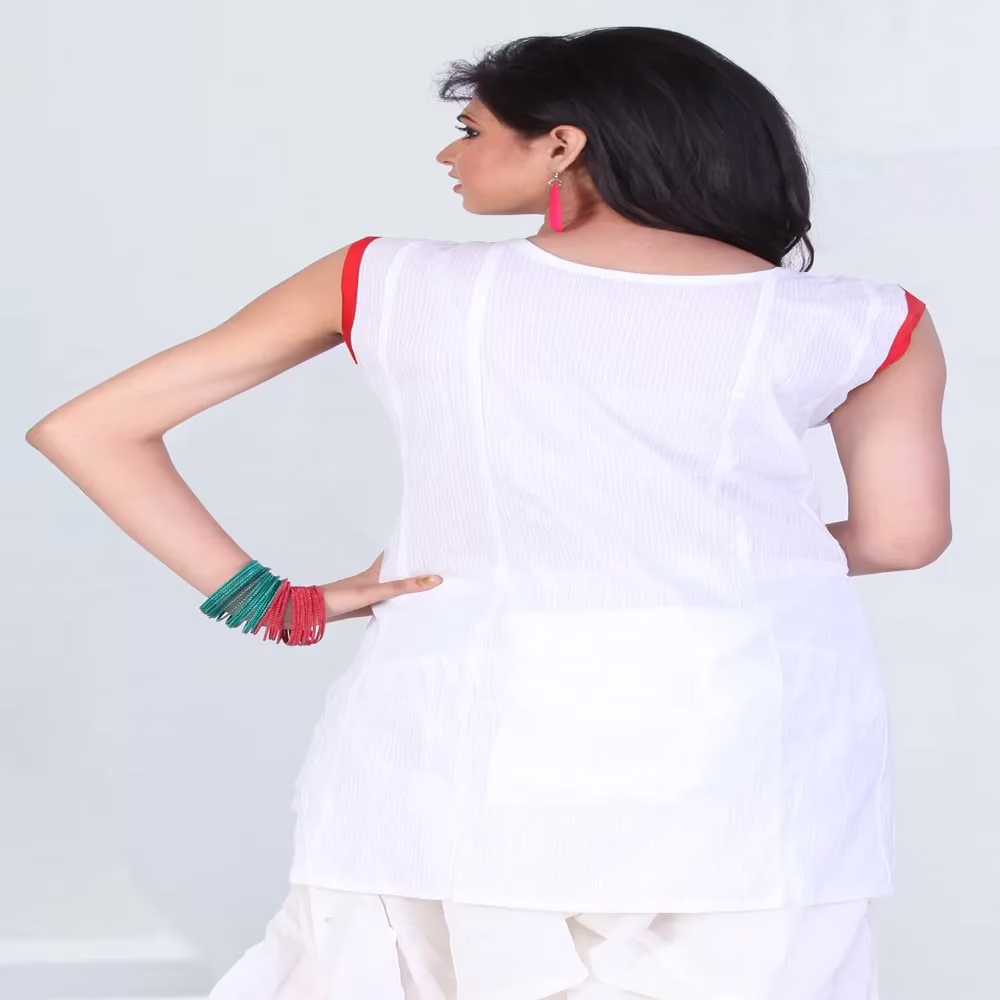 Pazaar Tulip White Embroidered Festival kurti - Image 2