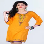 Pazaar Tulip Yellow Embroidered Button Festival kurti