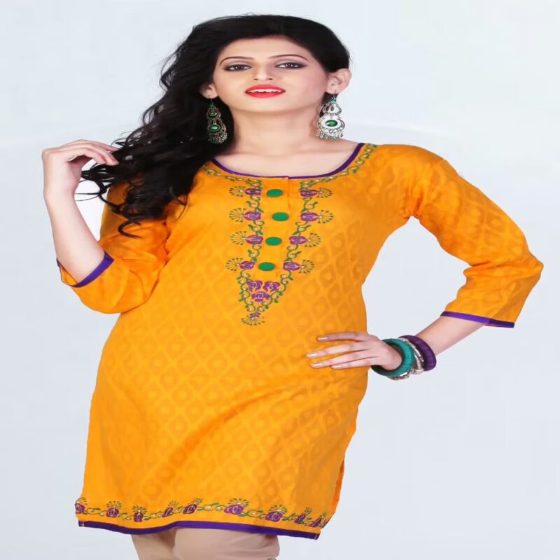 Pazaar Tulip Yellow Embroidered Button Festival kurti