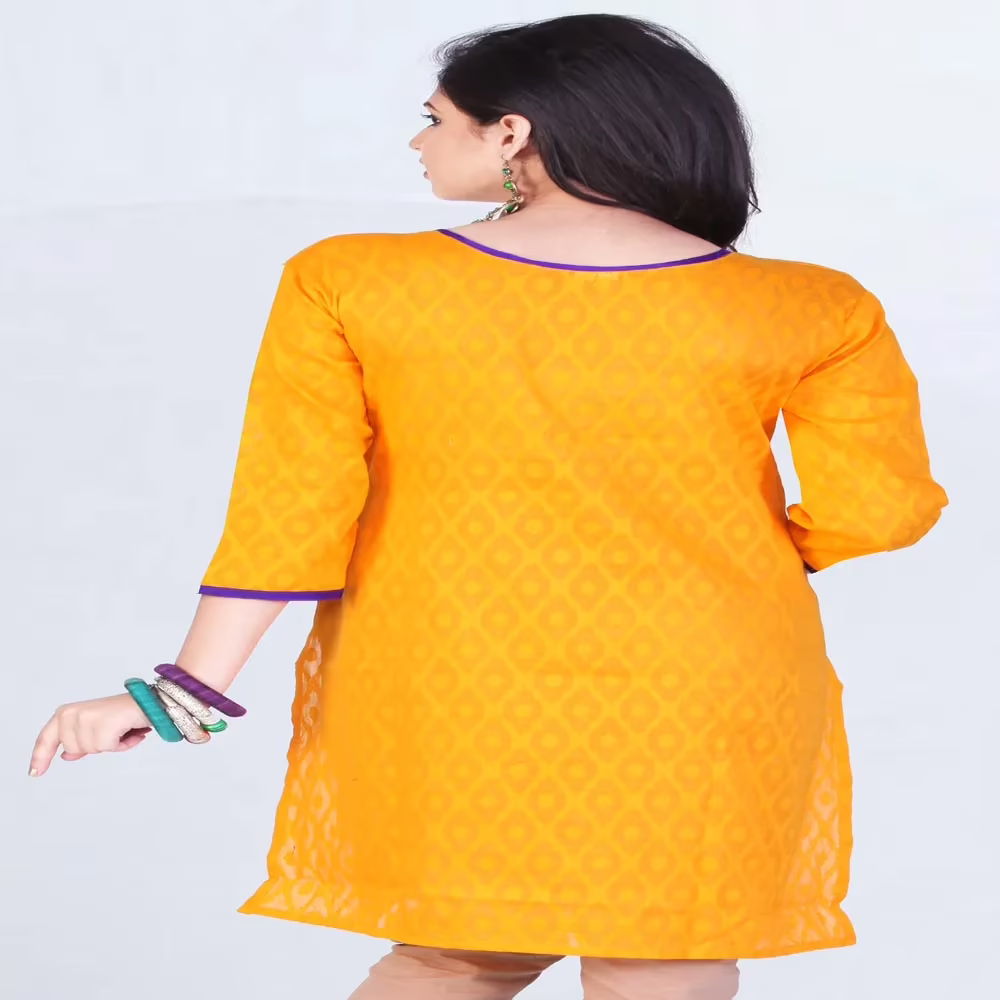 Pazaar Tulip Yellow Embroidered Button Festival kurti - Image 2