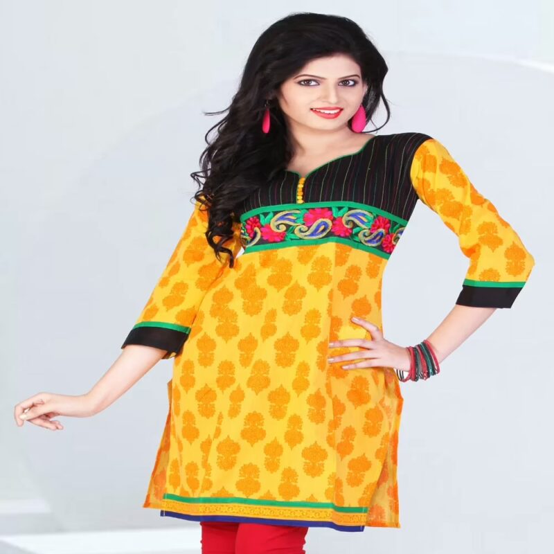 Pazaar Tulip Yellow  Embroidered Floral Printed Festival kurti