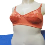 Peach Embroidered Flower Print Bra