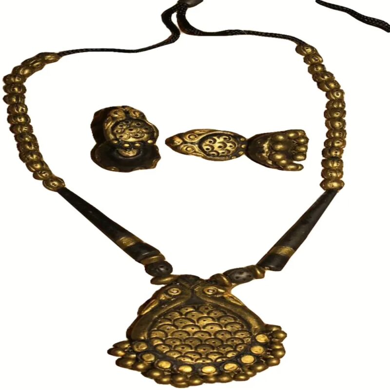 Peacock Pendant & Ear Hangings Set Color Black & Gold Combo Jewelry