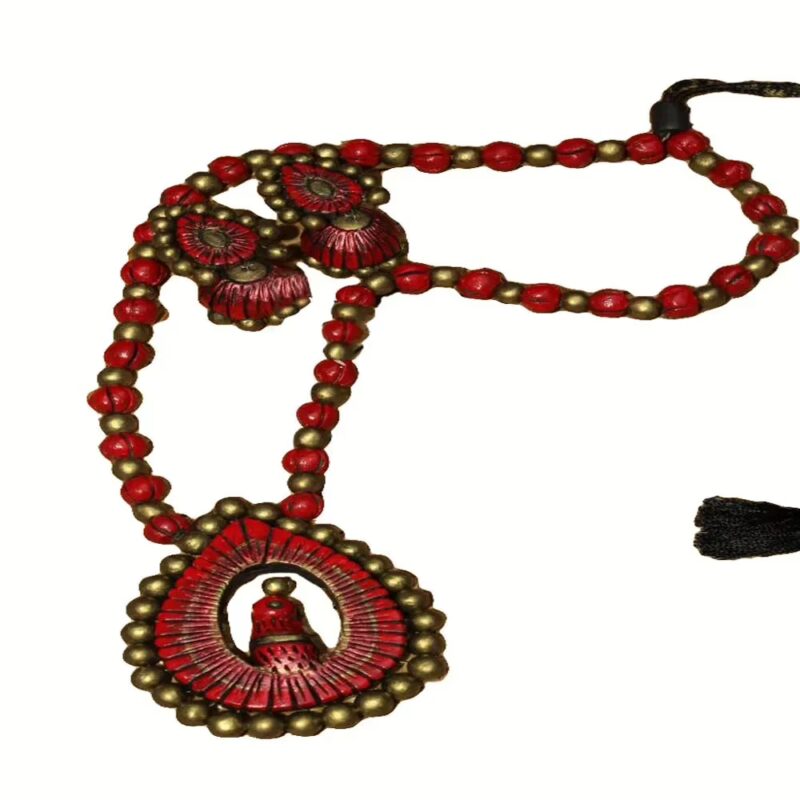 Peacock Terracotta Pendant Red Color Jewelry Set