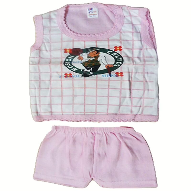 Pink Newborn Sleeveless Round Neck T-Shirt with Front Patch and Short Set (0-6 Months)