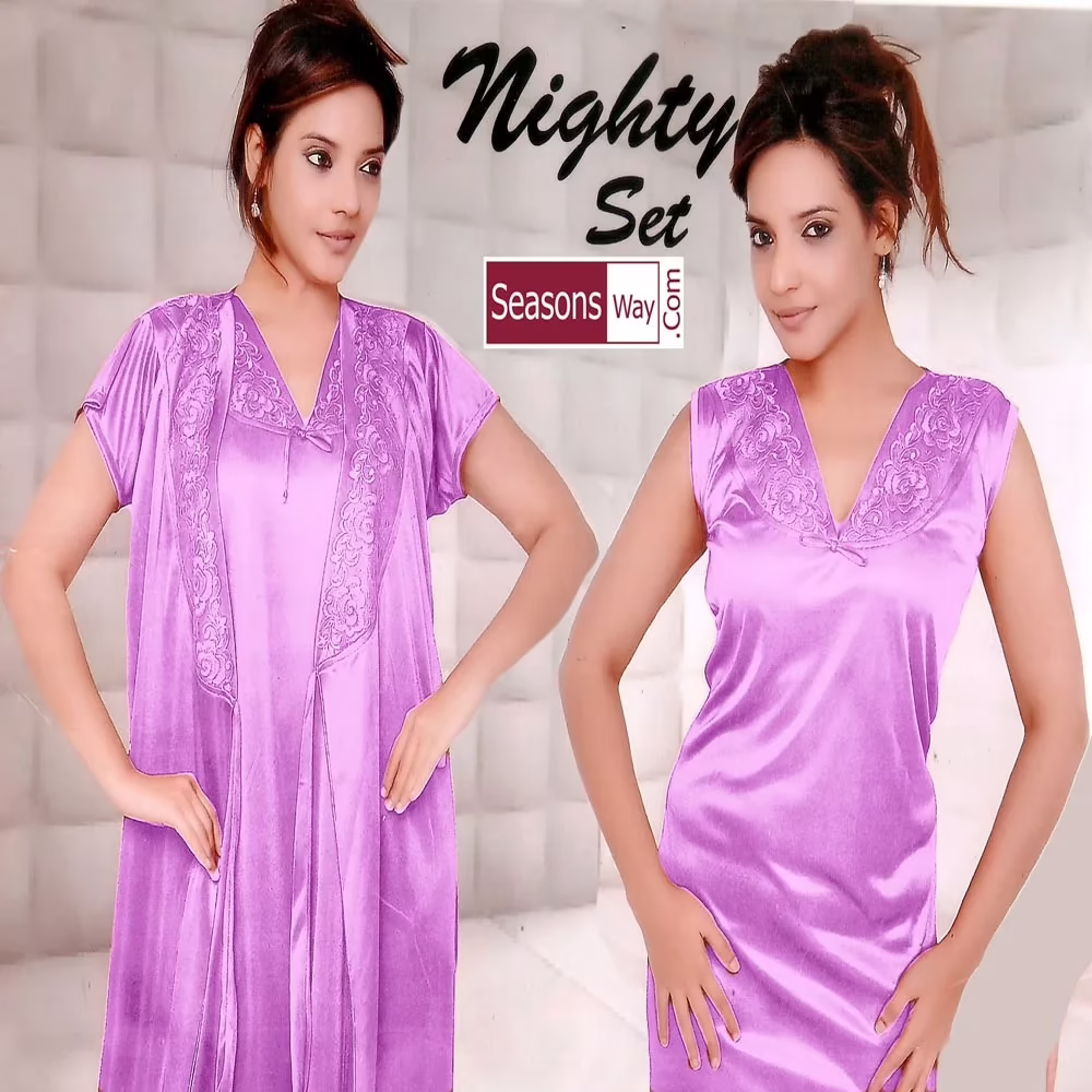 Pink Satin 2 Piece Bridal Nighty