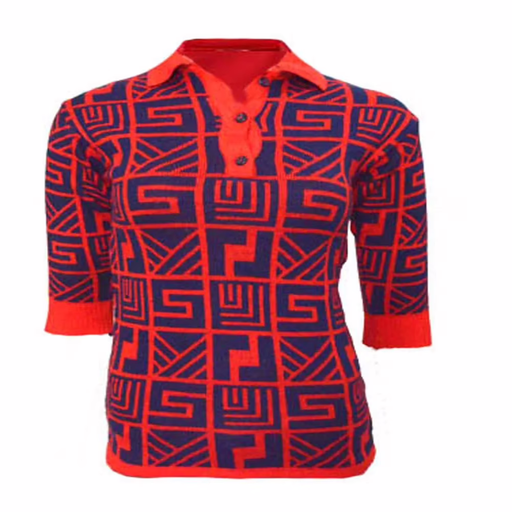 Pleta Red & Blue Collared Neck Sweater