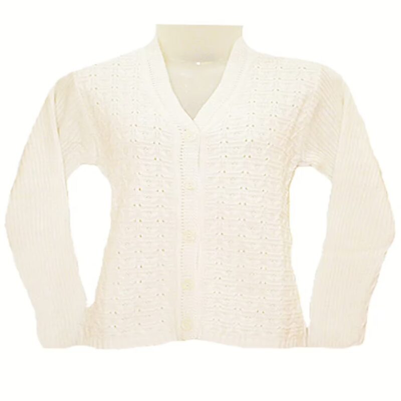 Posh White Front Knitted Woolen Cardigan