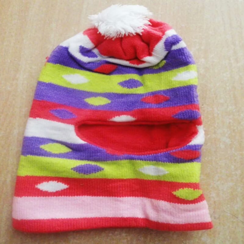 Purple Dark Pink Green White Ribbed Woolen Monkey Cap