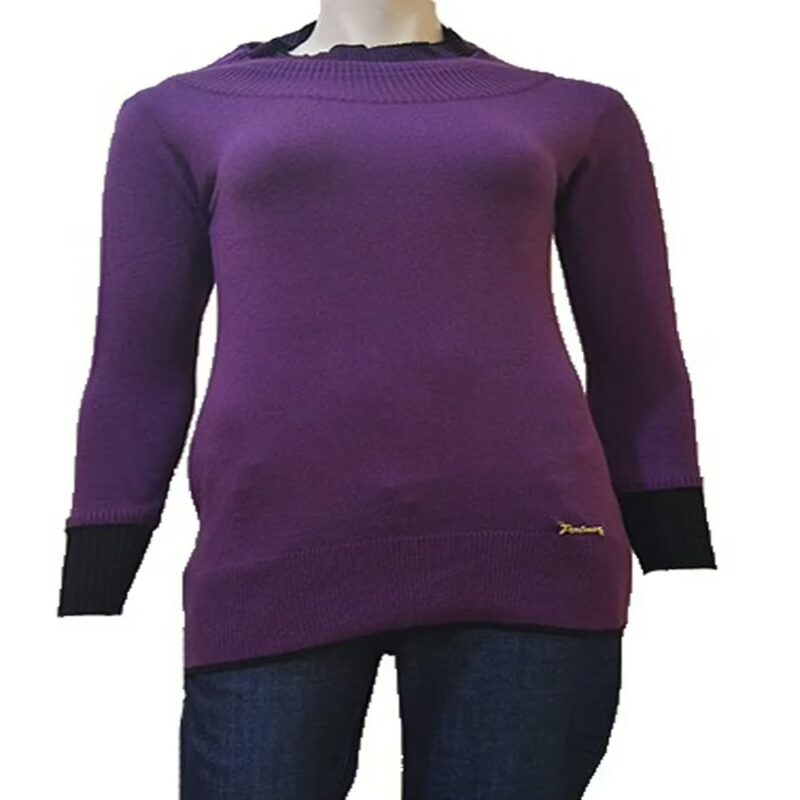 Purple Full Sleeves Ribbed Woolen Long Top