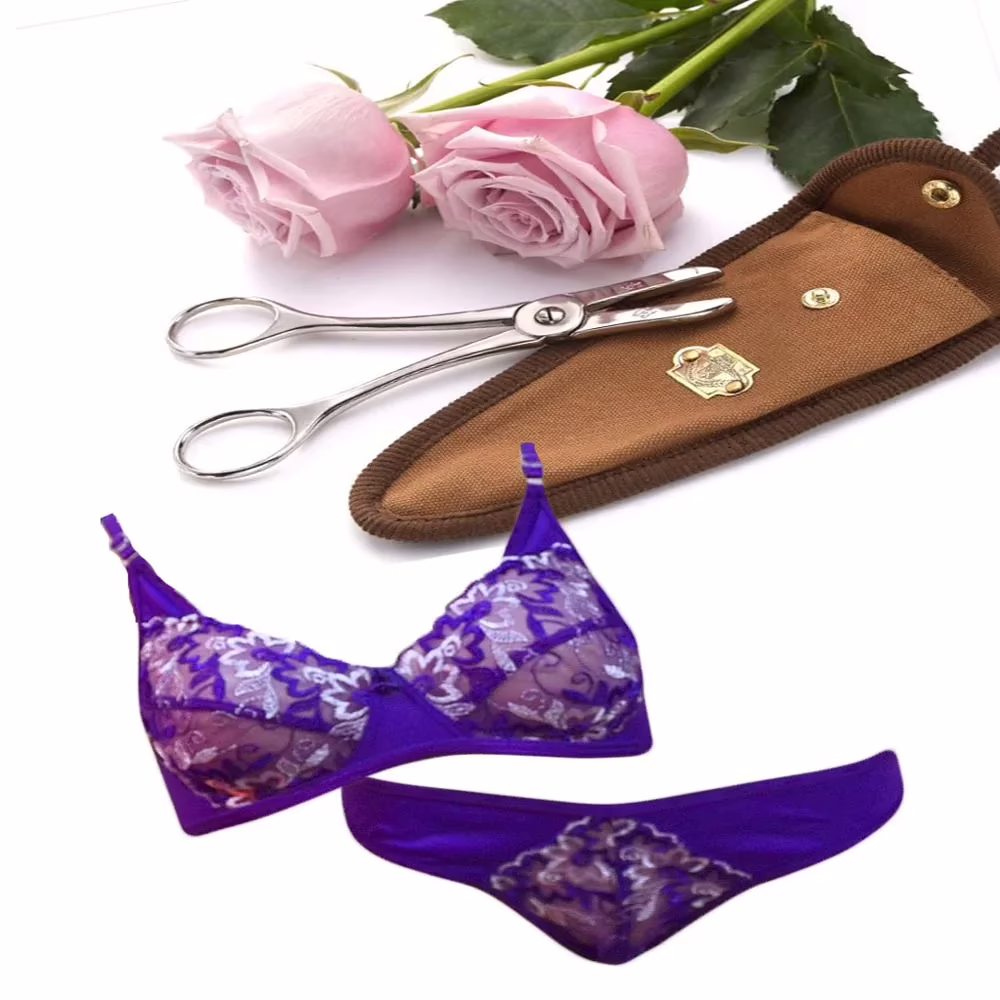 Snazzy Purple Thread Work Bridal Bra Panty Set - Image 2