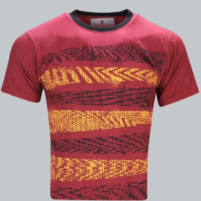 Rampwaq-Round Neck Printed Maroon Tee-Stripes
