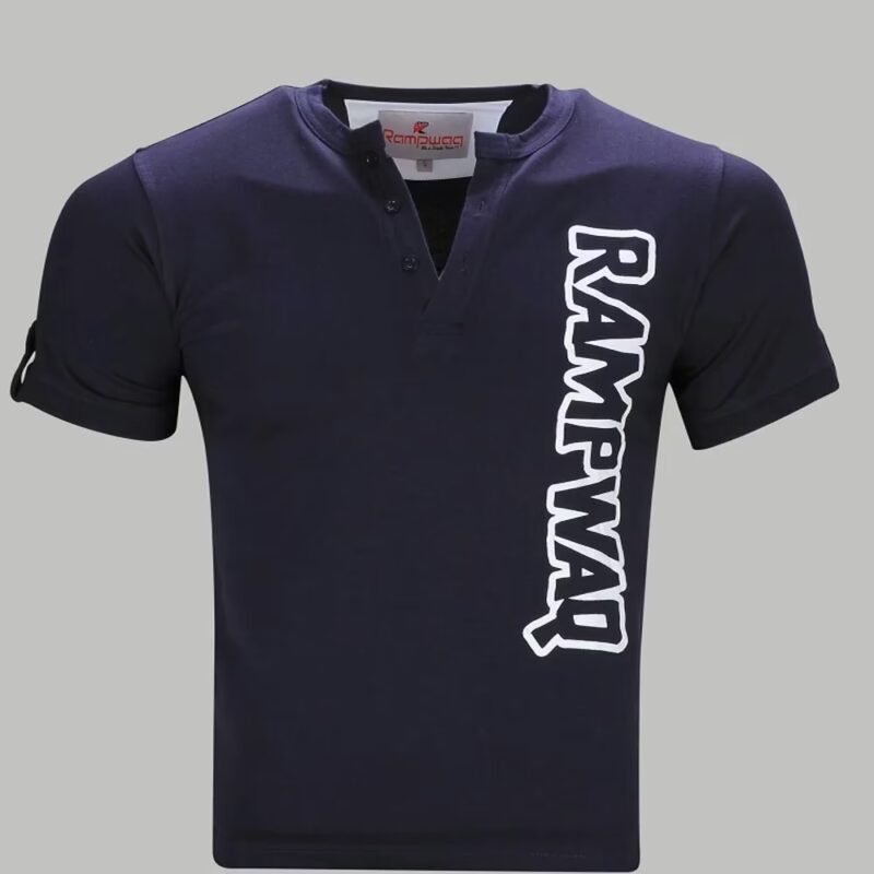 Rampwaq-V Neck Navy Blue T-Shirt - Single Jersey
