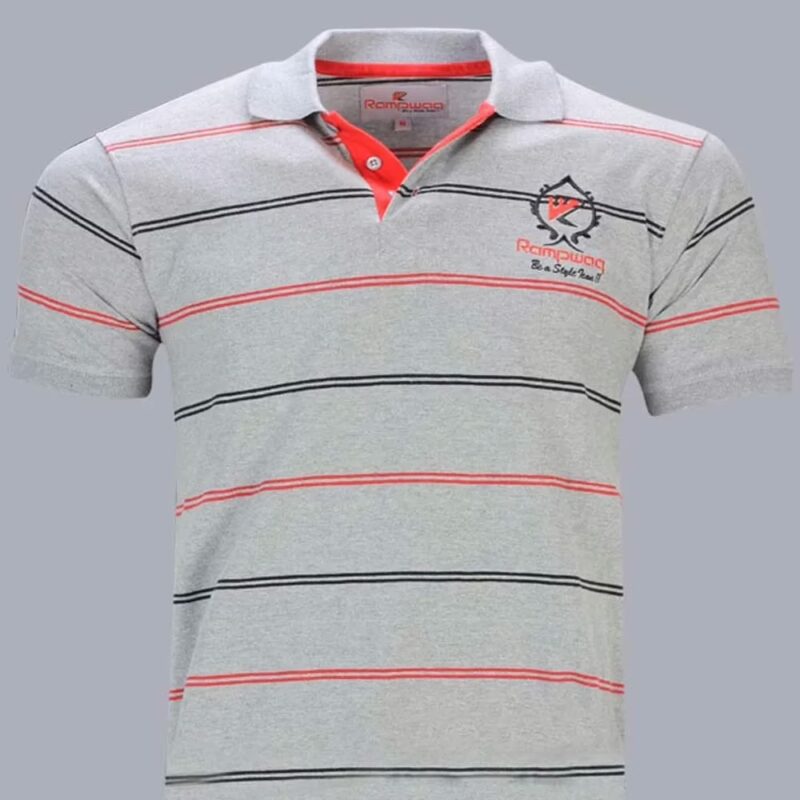 Rampwaq-Polo Tshirt Grey Red Black Stripe