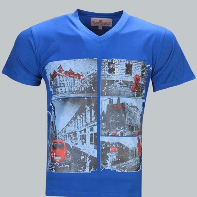 Rampwaq-Light Blue Printed V Neck Tee