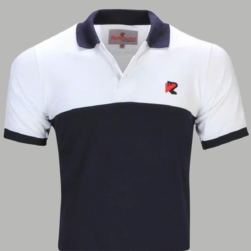 Rampwaq- Single Jersey White Navy Blue Polo T-Shirt