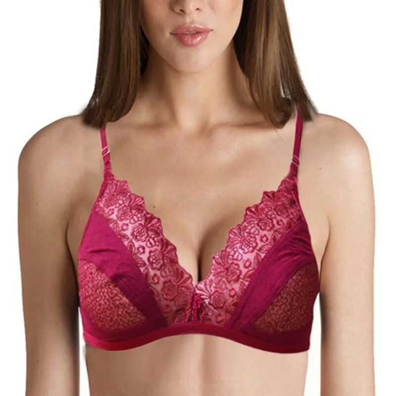 Red Assorted Flower Embroidered Cups Adjustable Straps Bra