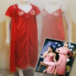 Red Front Frill 2 Piece Long Nighty Robe Set
