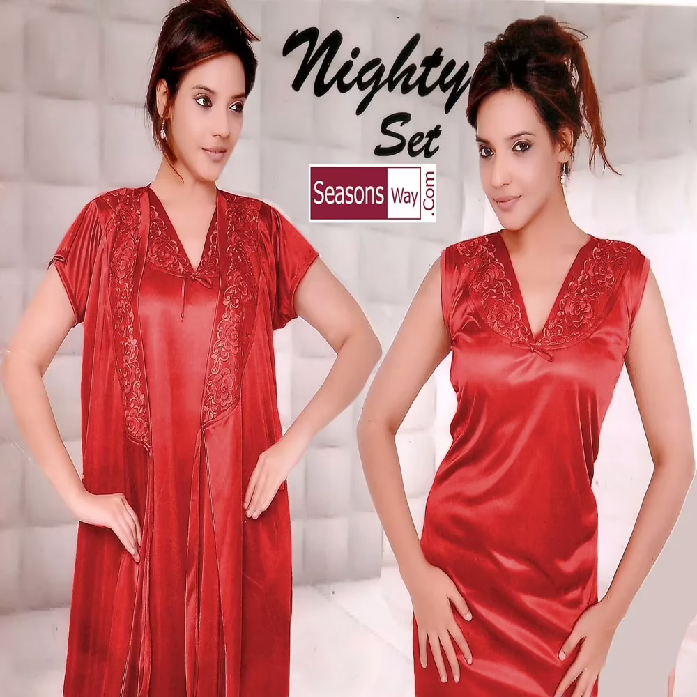 Red Satin 2 Piece Bridal Nighty