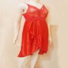 Red Satin Ruffle Knee Length Nighty - Image 2
