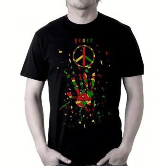 Reptile Peace Black Funky Round Neck T-shirt