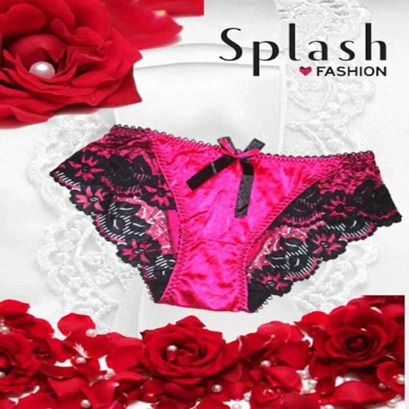 Ribbon Bow Sparkling Black & Magenta Beautiful Embroidered Bridal Brief