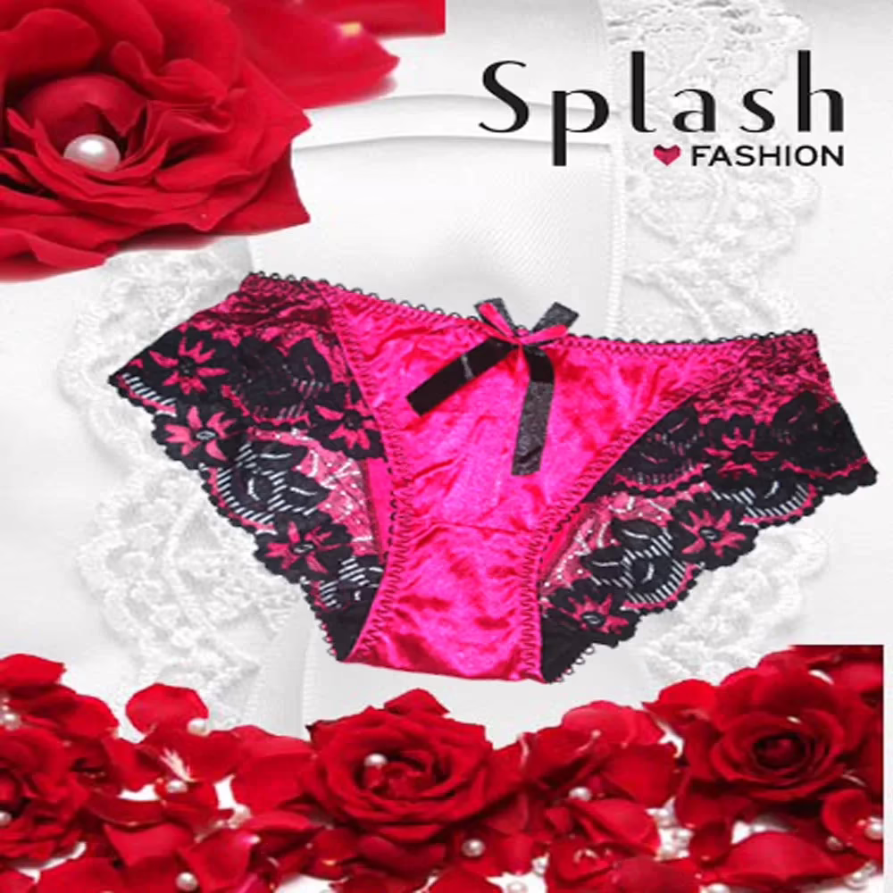 Ribbon Bow Sparkling Black & Magenta Beautiful Embroidered Bridal Brief