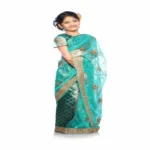 Bhartiya Paridhan-Net Pre Stitched Embroidered Laced Sea Green Saree(2-11 Years)
