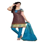 Cotton Bazaar Light Brown & Sky Blue Pure Cotton Un-Stitched Salwar Suit