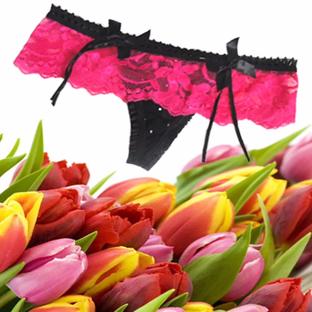 Sexy Magenta Lacy Black Tanga Thong