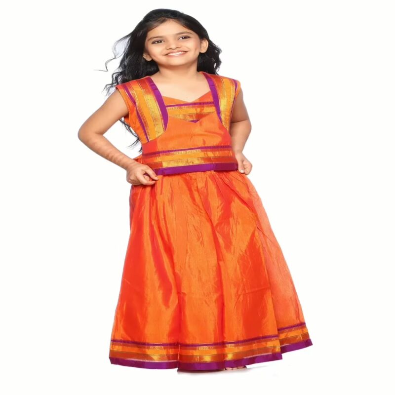 Bhartiya Paridhan -Silk Art Stitched Embroidered Laced Orange Saree(6month-9Years)