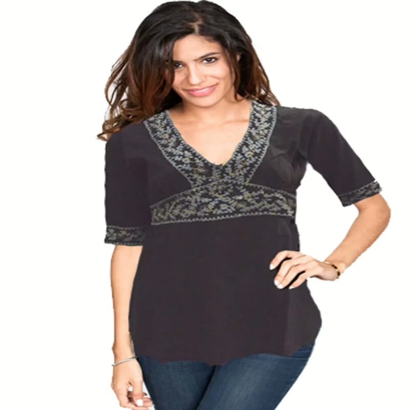 Sisters Brown Embroidered Short Sleeves Top