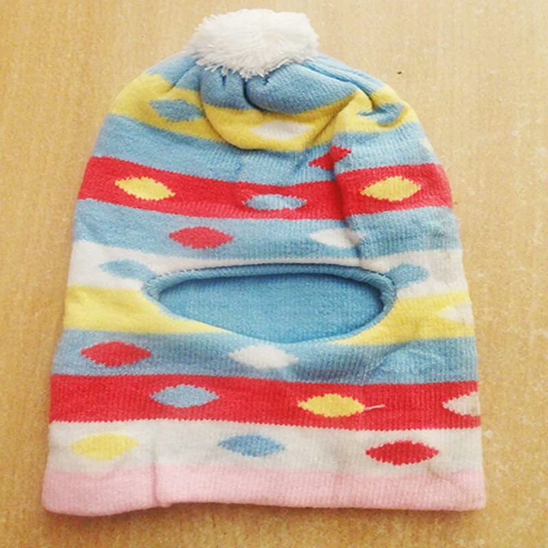 Sky Blue Pink White Ribbed Woolen Monkey Cap