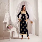 F3 Fashion Black & Brown Straight Cut Pakistani Style Suit