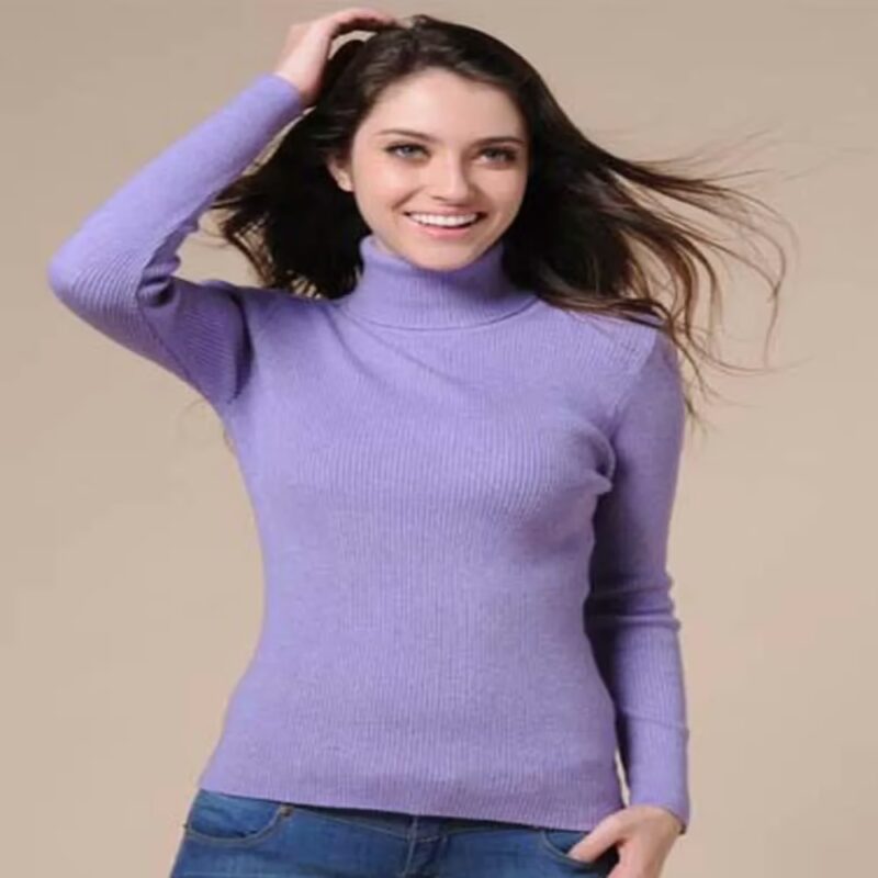 Sophisticated Light Purple Autumn High Necked Skiwi Sweater