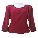 Soyaconcept Maroon Chiffon Full Sleeves Black Panel Top-Size M