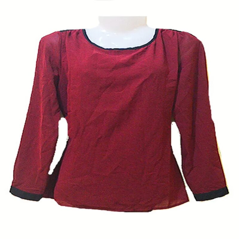 Soyaconcept Maroon Chiffon Full Sleeves Black Panel Top-Size M