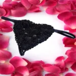 Splash Black Exotic Heart Cut Rose And Sequence Attach T-string Thong Size Free