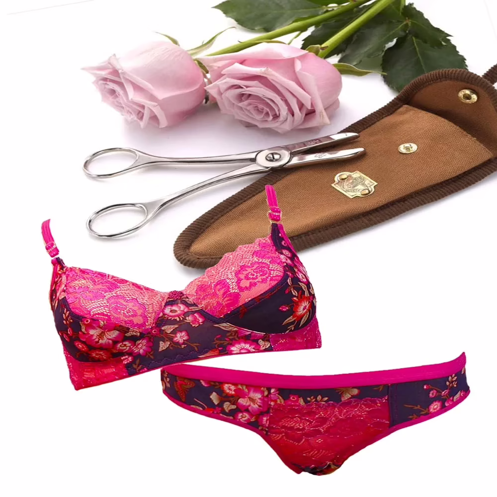Fetching Printed Pink Blue Bridal Bra Panty Set Collection - Image 2