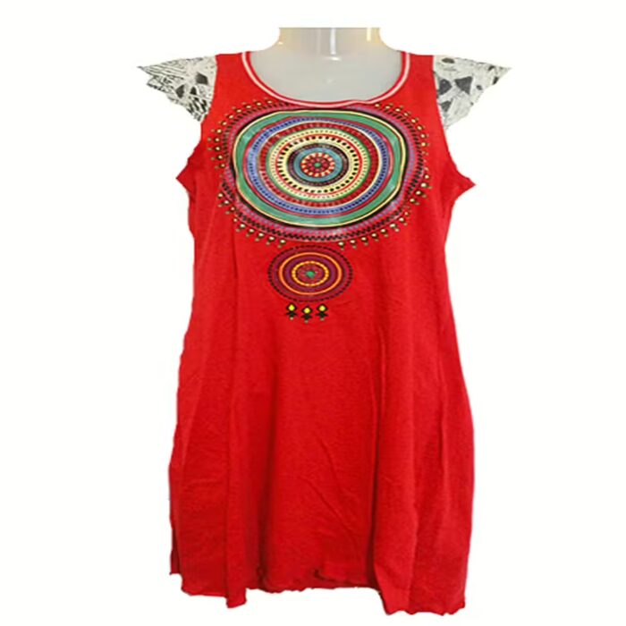 Stylish Longline Embellished Red Tunic Top