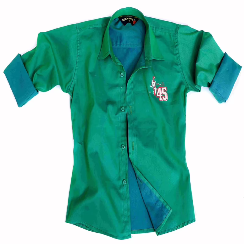 Tangerine-Green Plain Roll Up Sleeves Shirt