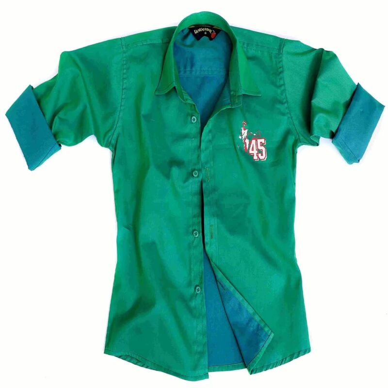 Tangerine-Green Plain Roll Up Sleeves Shirt