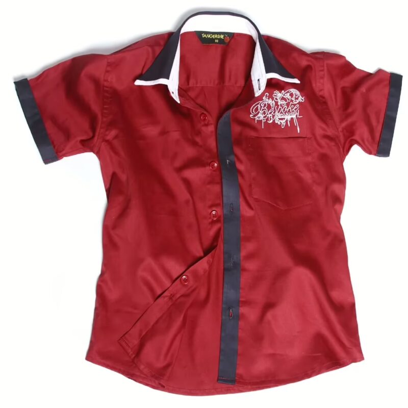 Tangerine-Single Pocket Black Collar Red Half Sleeves Shirt