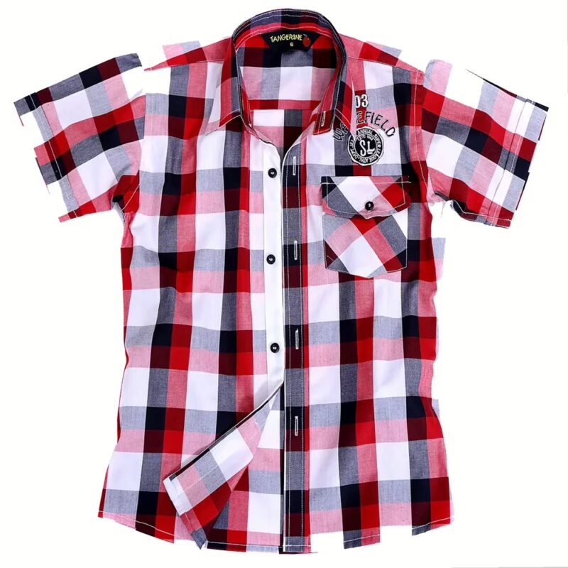 Tangerine-Single Pocket Red Black Check half Sleeves Shirt