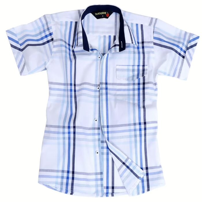 Tangerine-Single Pocket White Blue Black Check half Sleeves Shirt